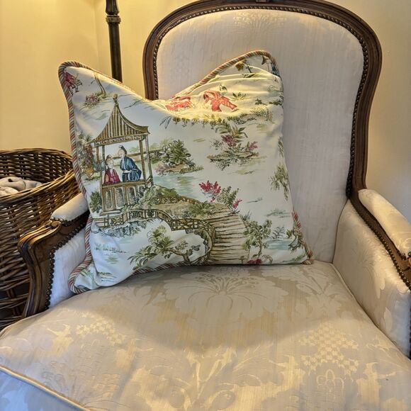 Waverly "Pacific Pavilon" Oriental Toile Designer Pillow Without Instert 21x21.5 - Picture 2 of 10